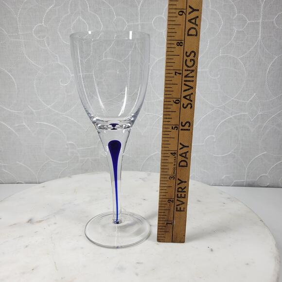 Pier 1 Wine Glass 8.25" Blue‎ Tear Drop Drip Minimalist Stemmed Goblet - Picture 7 of 12